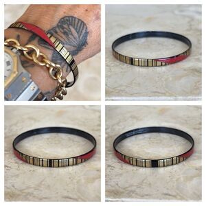 Vintage Steinbock Austria Red Black Enamel 24KT Gold Inlay Bangle Bracelet